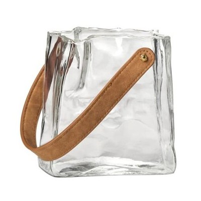 Glass Handbag Vase for Flowers with Handle - 6.5'' Tall 6.5 Inch Tall Clear