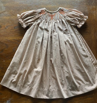 Vive La Fete Sz 2 Girl Smocked Orange White Gingham Dress UT Longhorns