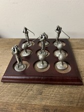 TIC TAC TOE MINI PEWTER GOLFERS GOLF BALL WOOD BASE SET GAME 10 Pieces