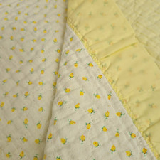 Baby Quilt Buttercup Yello And White Cotton 41x26 Yellow silky trim