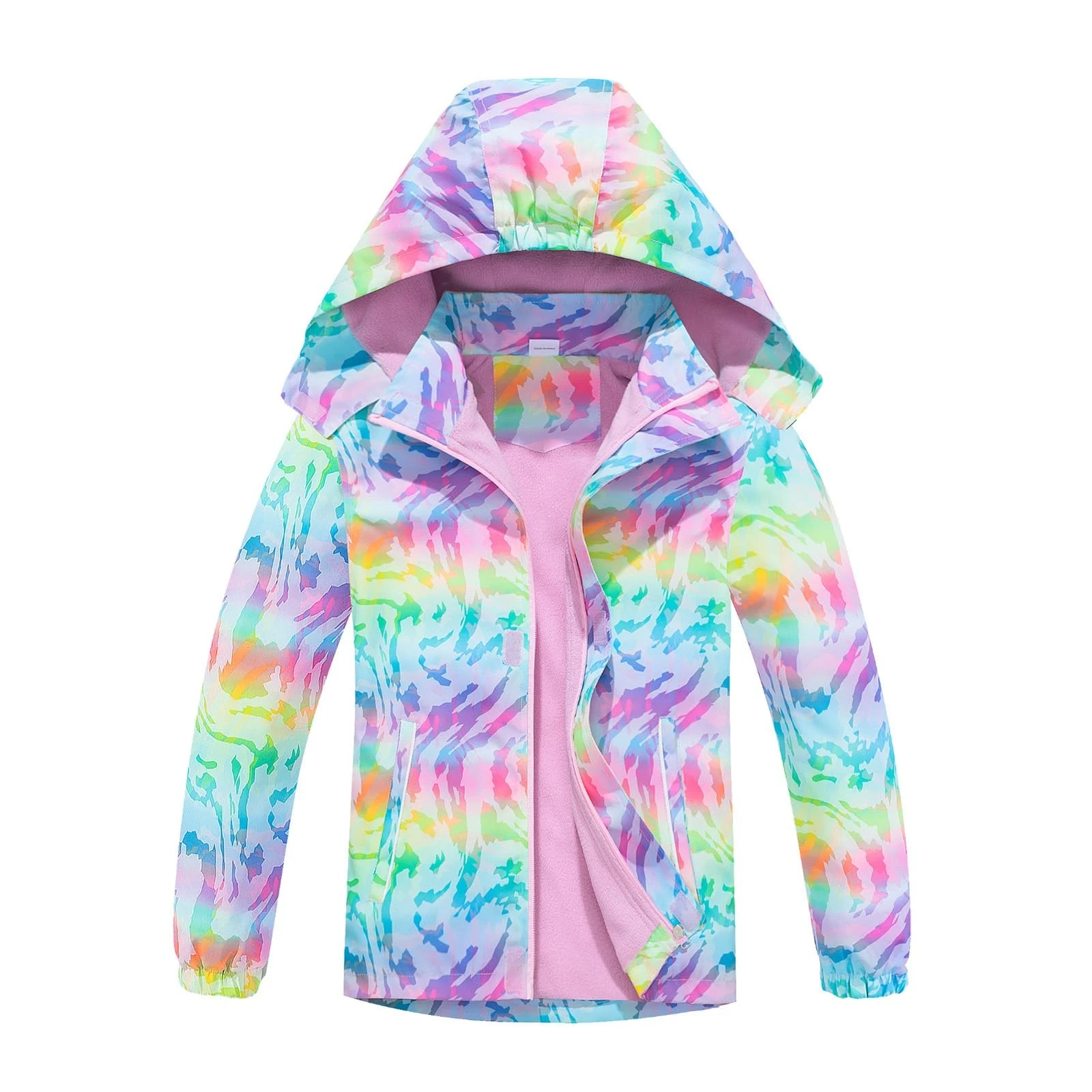 Girls Rain Jacket Lightweight Waterproof Hooded Fleece Lined Raincoat Windbre...