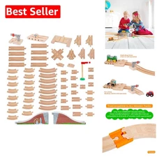 68-Piece Wooden Train Track Expansion Pack with Exclusive Accessories