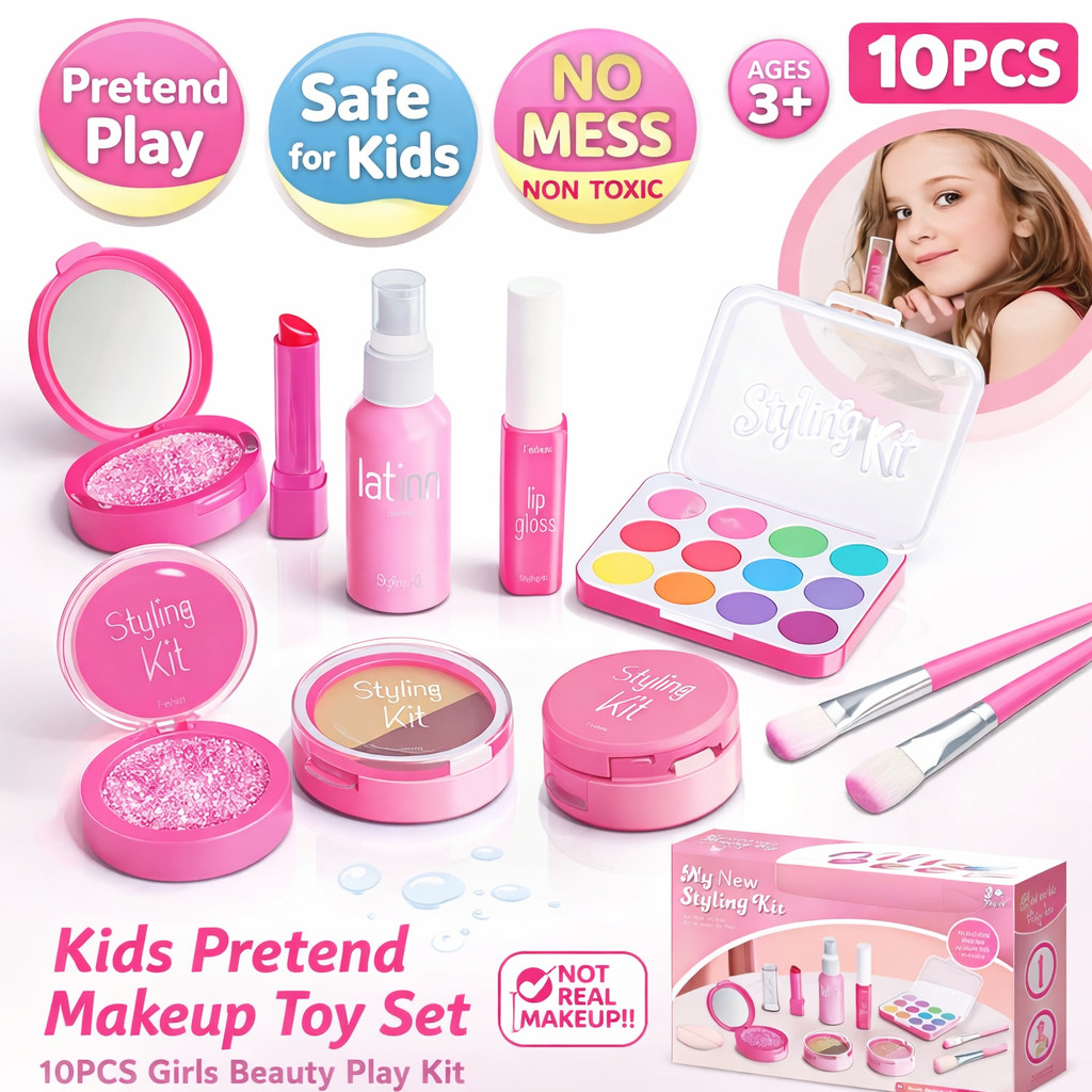 Kids Pretend Makeup Toy Set 10PCS Girls Beauty Play Kit Non-