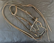 Complete Bridle w/ Mechanical Hackamore, Headstall, Split Reins Harness Leather