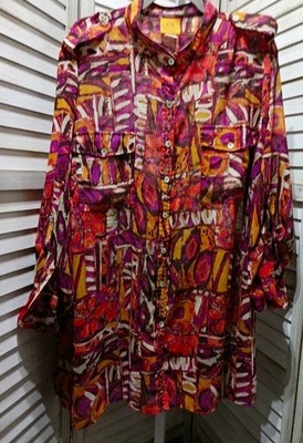 Ruby Rd Womens Blouse Size 22W Plus Geometric Chiffon Semi-Sheer Button Up