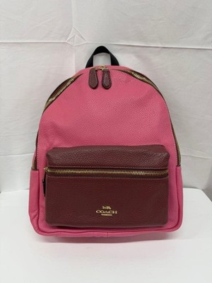 COACH Medium Charlie Backpack Pebbled Leather Pink Burgundy Authentic Bag