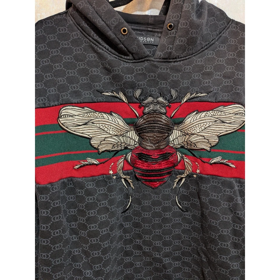 HUDSON 外套男式 M 灰色蜜蜂刺绣连帽衫街头服饰标志红色绿色 — 第 2/4 张图片