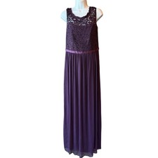 Davids Bridal Lace Chiffon Maxi Dress Sleeveless Plum Color Sz 10 NEW With Tag