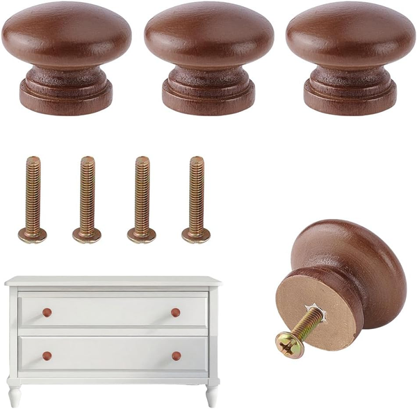 "4 StüCk Runde HolzknöPfe 33Mm /1.3\" PilzföRmige MöBelknöPfe Aus Holz FüR SchräNk"-image