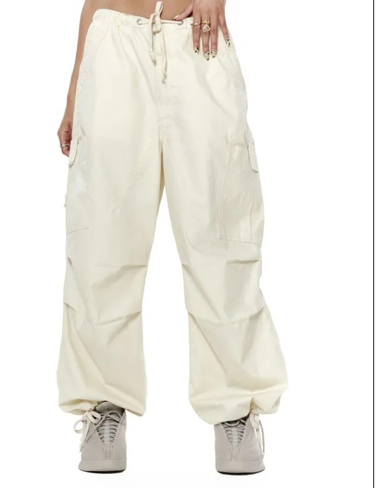 Classons Women's Cream Cotton Corduroy Cargo Parachute Pants Size 8