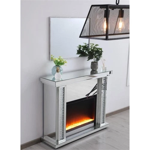 Elegant Decor Modern 47.5" Sparkling Mirrored Crystal Fireplace Mantle - Picture 9 of 11