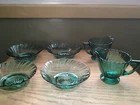 Lot Of 6  AQUA TEAL JEANETTE ULTRAMARINE SWIRL PETAL DEPRESSION GLASS VINTAGE