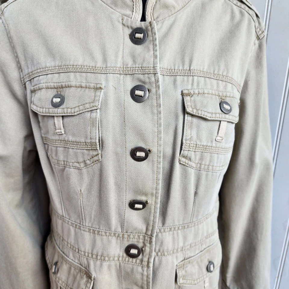 Chaqueta informal de mezclilla beige caqui para mujer Axcess 100 % algodón talla XL Foto 4 de 4