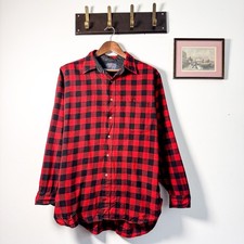 Vintage 70s Pendleton Wool Button Up Flannel Shirt Buffalo Plaid Checkered Red L