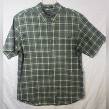Eddie Bauer Men's Green Plaid Short Sleeve Button-Down Shirt  Size L