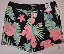 NWT XL Men's Black Tropical Swim Shorts w/Pockets Party Pants MSRP 45