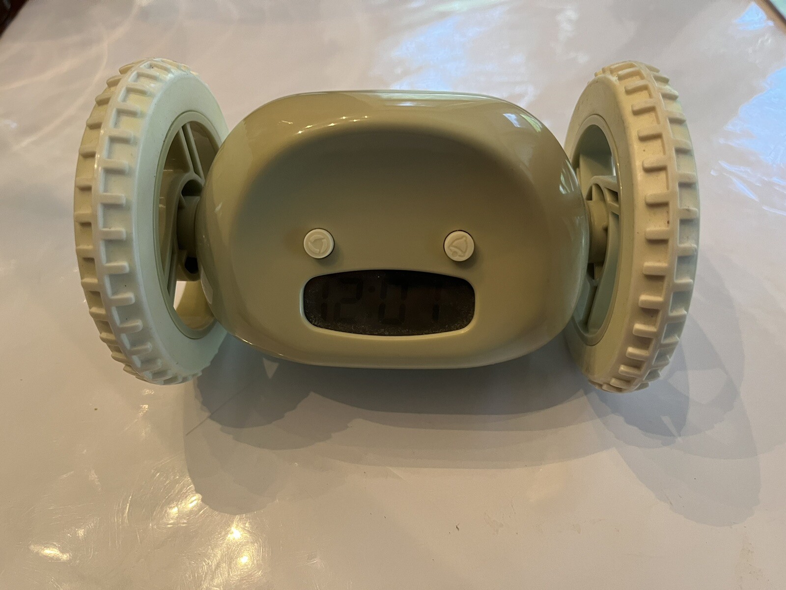 Clocky Alarm Clock on Wheels Light Sage / Olive  - Loud Tested - Works Great