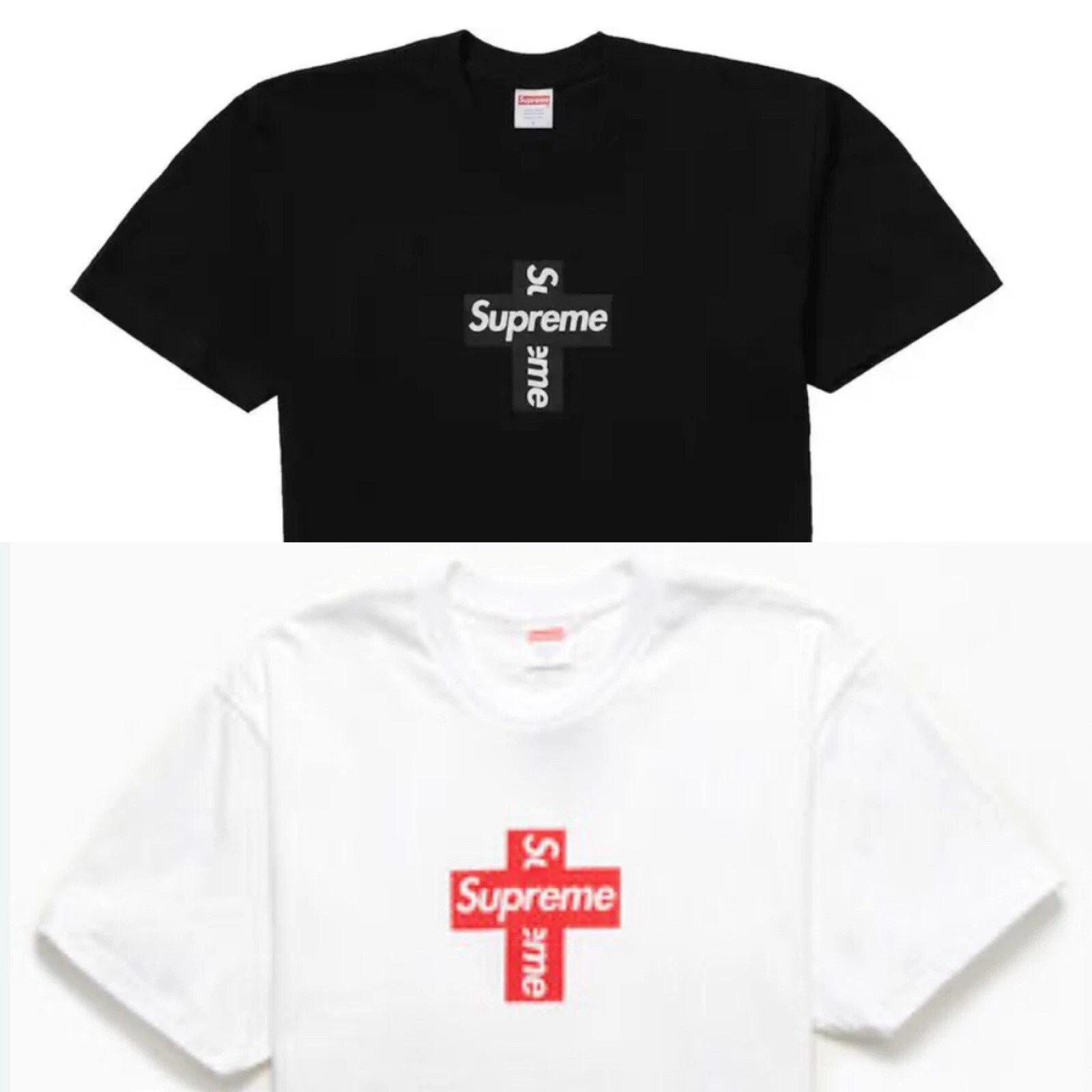T shirt logo boîte croix suprême noir blanc F/W 20