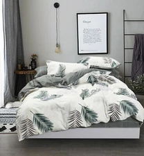 Evergreen Print 100% Cotton Bedding Set: 3pc or 5pc Duvet Cover Set All Sizes