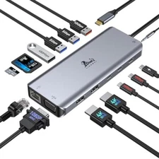 USB C Docking Station Dual Monitor for Laptop,  14-in-1 USB-C Hub with Triple 