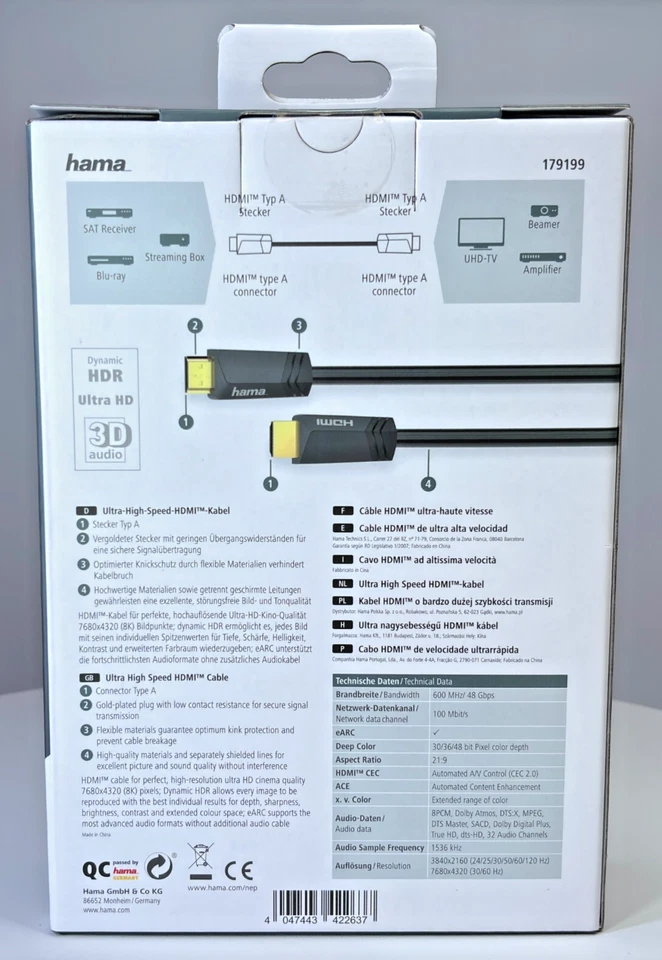 🔥 HAMA 2.1 HDMI Kabel 8K UHD 48Gbps Gold ➔ 1m 2m 3m TV PS5 XboX Gaming Qualit🔥 - Bild 2 von 4