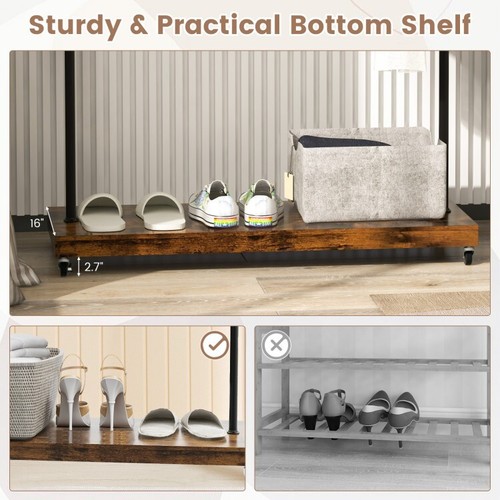 Heavy Duty Garment Coat Rack Clothes Organizer w/Hooks and Bottom Storage Shelf - Picture 9 of 10