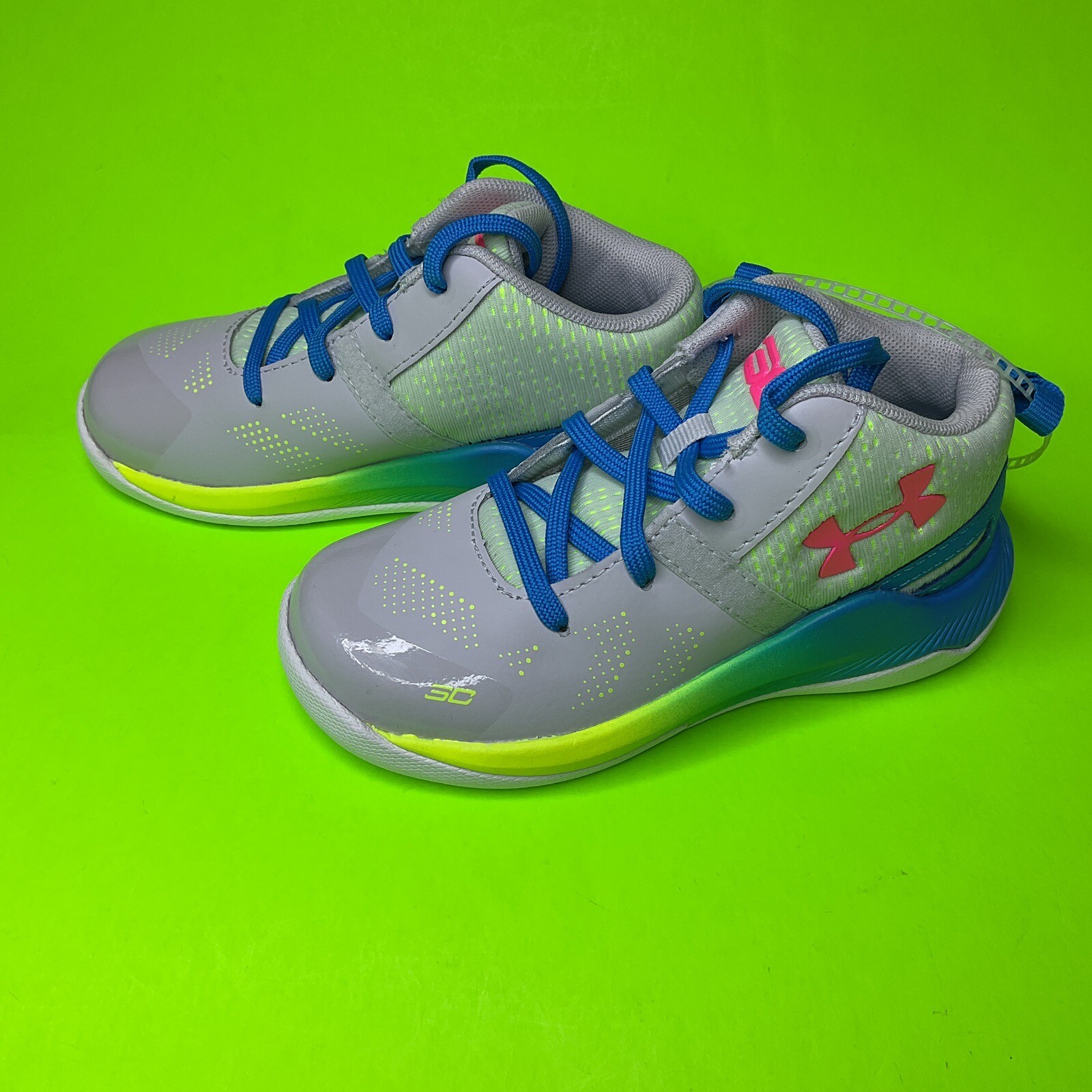 UNDER ARMOUR SC Kids Boys Sneakers Shoes Size 8K Gray w/Blue, Yellow, Green NEW thumbnail 6