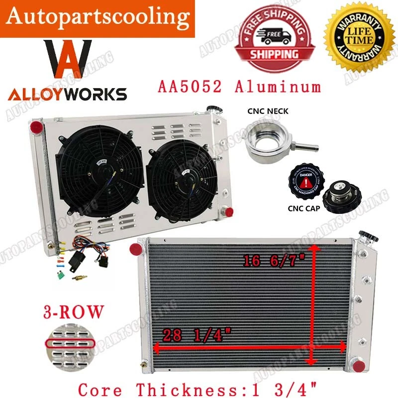 3Row Radiator Shroud Fan Fit 1968-87 Chevy C/K 10/20 30 Pickup/Buick LeSabre 5.7 Foto 2 de 4