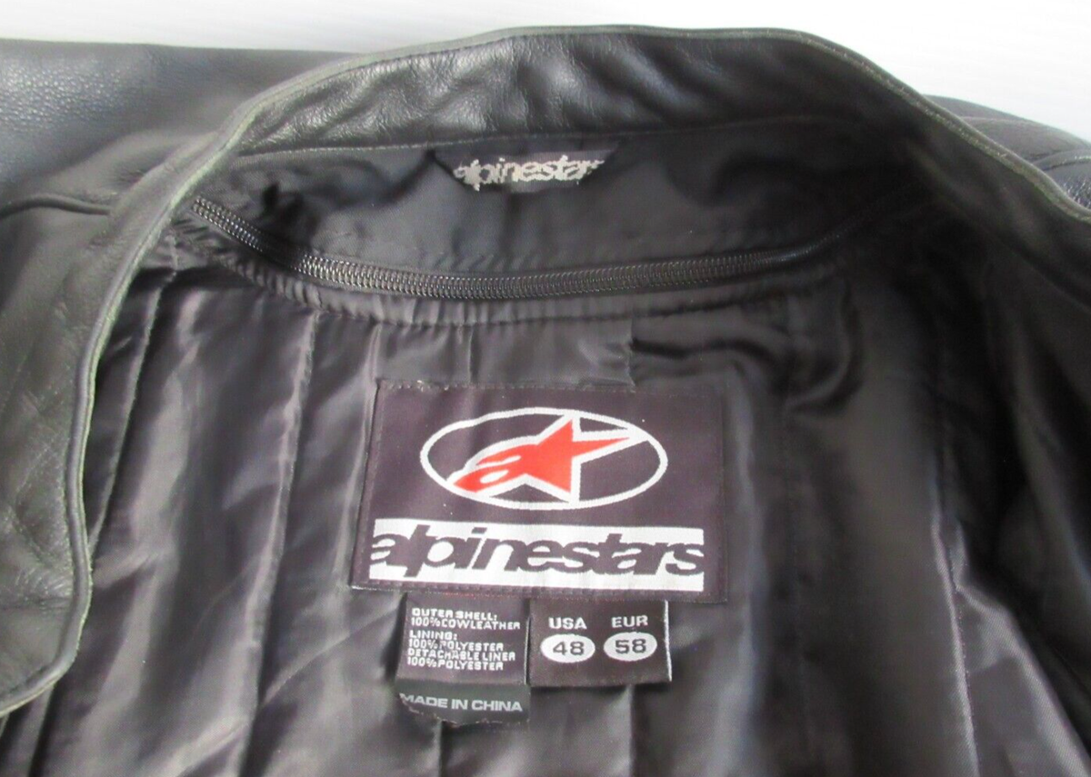 Alpinestars Men's Black Leather Motorcycle Jacket w/ Liner Size