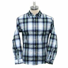 Twill Woven Plaid Button-Down Classic Blue White Green XXL Dress Shirt for Men