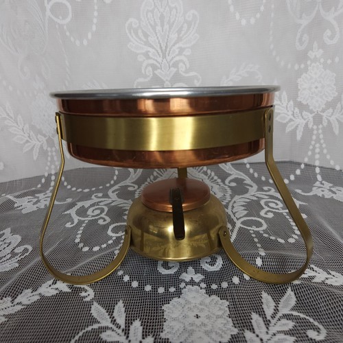 Vintage MCM Chaffing Copper Brass Chafing Dish NO POT Sterno Burner