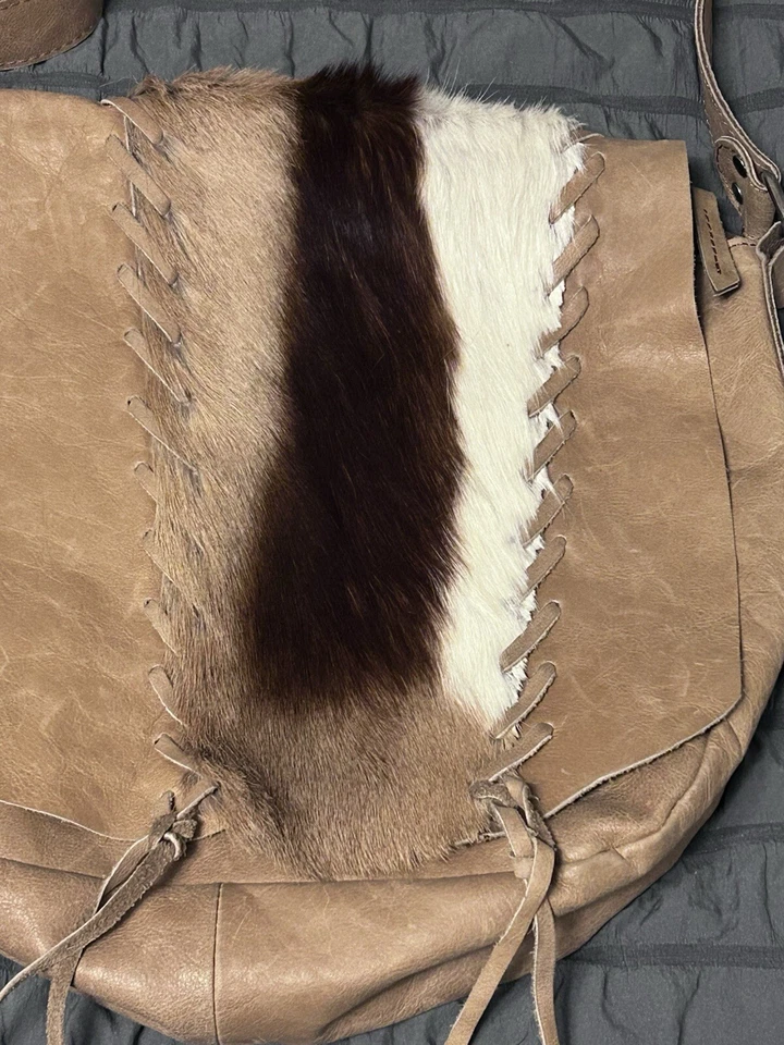 KULU Messenger Handbag Leather Springbok Fur Luxury Bag Purse Animal Tan 12x12 - Image 4 of 4