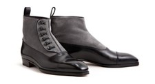 Men Leather And Suede Button Boots, Men Ankle Leather Button Boots For Men