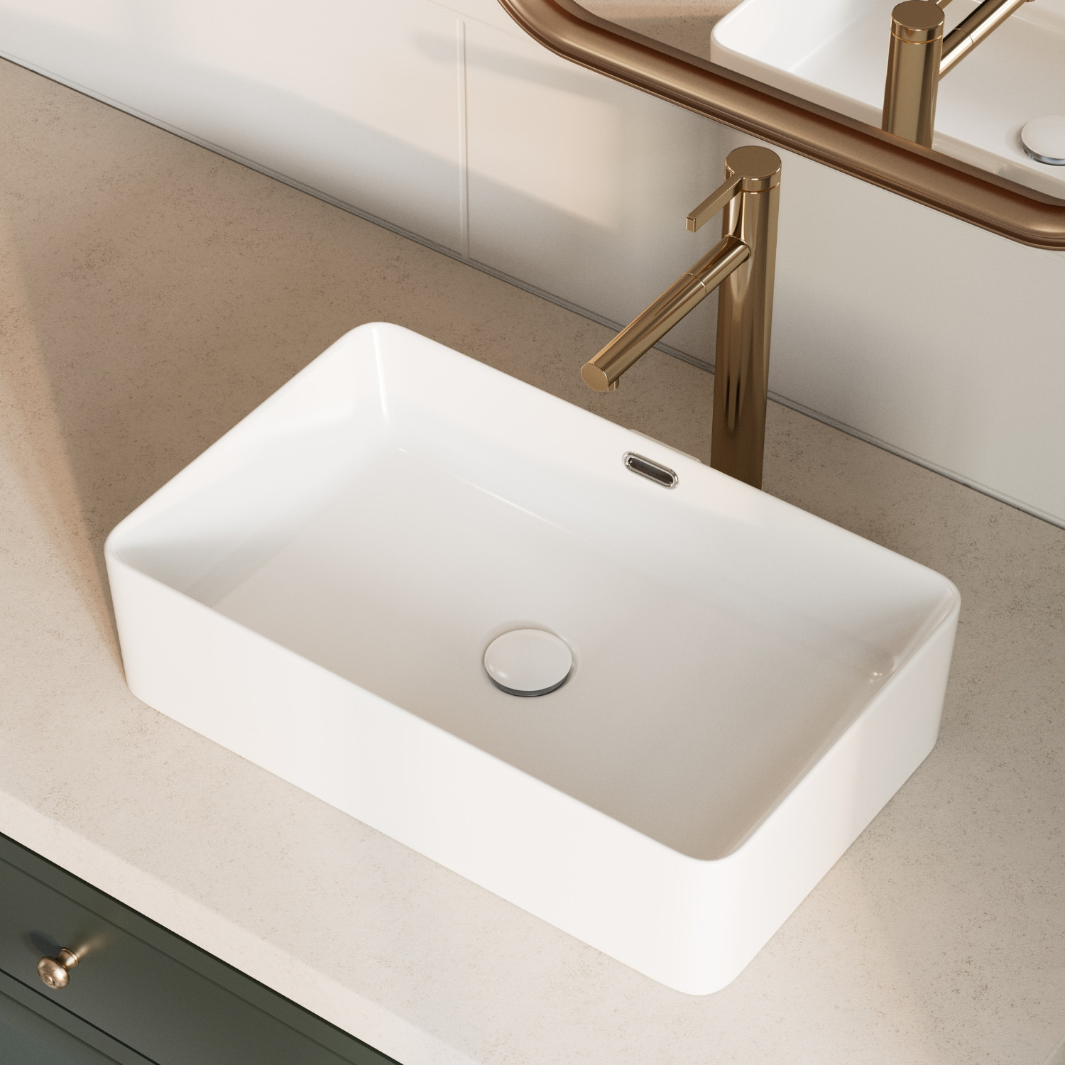 Los Flexi 22" x 13" White Porcelain Rectangular Vessel Sink with Rear Overflow