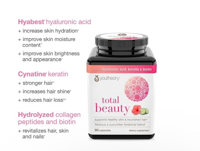 Youtheory Total Beauty Hyaluronic Acid, Keratin & Biotin, Capsules 90ct eBay