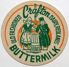 Vintage milk bottle cap CRAFTON DAIRY Buttermilk Dutch kids Redlands California