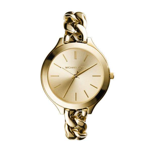 MICHAEL KORS Slim Runway Gold Twisted Chain Link Bracelet Watch 42mm