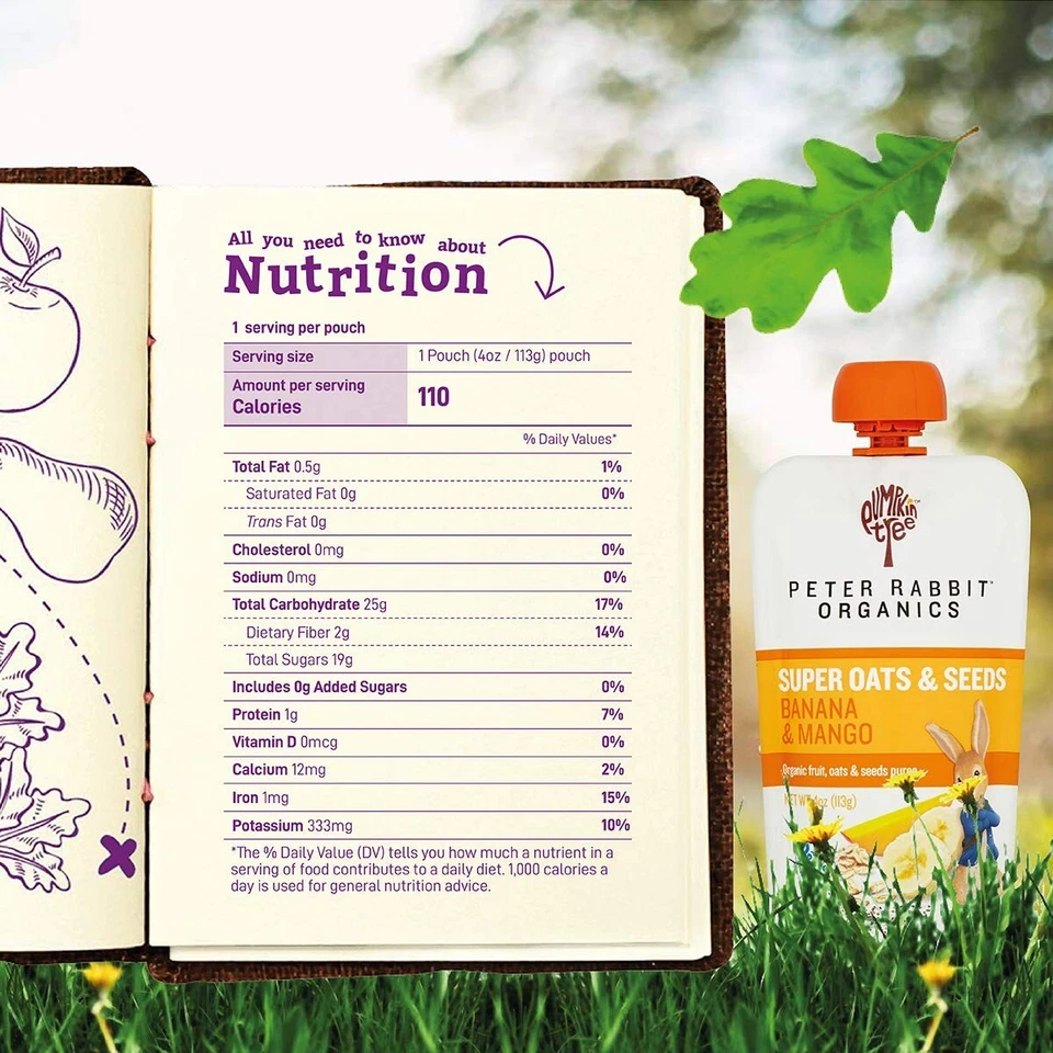 Calabaza Peter Rabbit Org comida para bebés plátano y mango avena y semillas 4 oz, paquete de 10 Foto 3 de 4