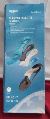 Amazon Basic Care Plantar Fasciitis Insoles, Blue (packaging