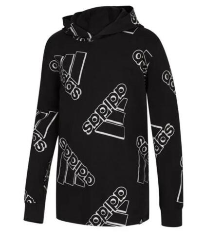 Adidas Little Boys Long Sleeve Double Exposed Hooded Tee Logo Hoodie - Picture 1 of 2
