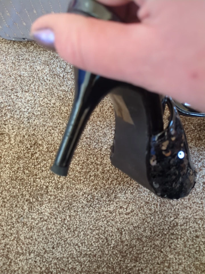 J. Renee Chinaetta Black Sequin Slingback Pumps Sz 7 N - Image 4 of 4