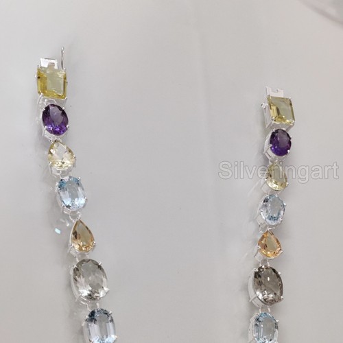 NATURAL AAA MULTI GEMSTONE NECKLACE 925 STERLING SILVER WOMENS CHOKER NECKLACE - Picture 11 of 11