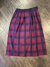 Pendleton 100 Wool High Waste plaid skirt size 10 Dry Clean Red Blue
