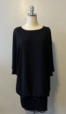 S. Levine Dress Lace Bottom Batwing Flutter Sleeve Black Size Medium