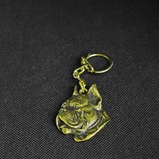 Bulldog Dog Face Solid Bronze Keyring Keychain Pendant Key Chain Ring Fob