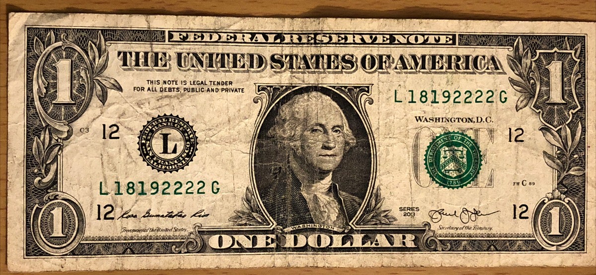 TRAILING SOLID QUAD of 2222 in $1 Dollar Bill, FANCY UNIQUE