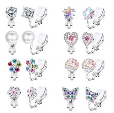 FASACCO 8-10Pairs Clip on Earrings for Women Girls Colorful Crystal Non-Pierc...