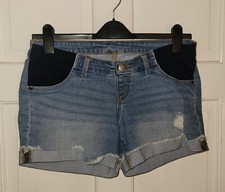 A GLOW Stretch Blue Distressed Denim Cuffed Maternity Shorts 8