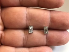 RECTANGLE SHAPE STUD EARRINGS LAB SIMULATED DIAMONDS/925 STERLING SILVER 7X4MM