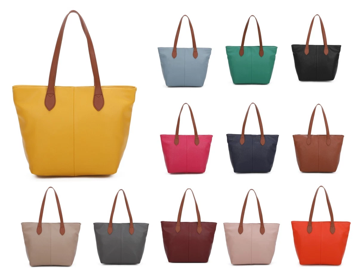 Women Contrast Handle Big Shoulder Bag Ladies Shopper Tote Satchel Handbag New
